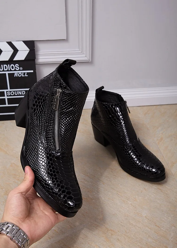 Мужские дизайнерские ботинки sepatu pria черные кожаные модельные на молнии для