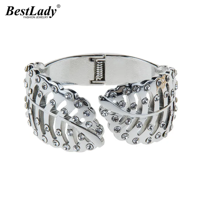 Best Lady Hot Sale Luxury Rhinestone Wedding Bangles Leaf Shaped