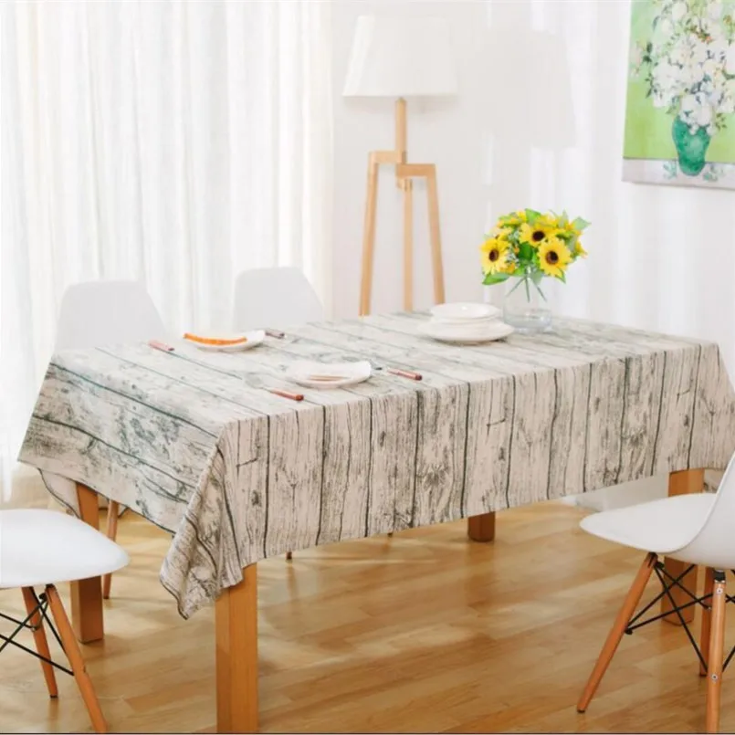 New Rectangular Retro Tablecloth Wood Grain Creative Table Cover Cotton ...