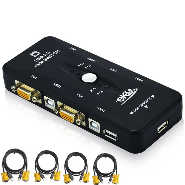 EKL 4 PORT KVM VGA Switch USB 2.0 Keyboard Mouse Switch