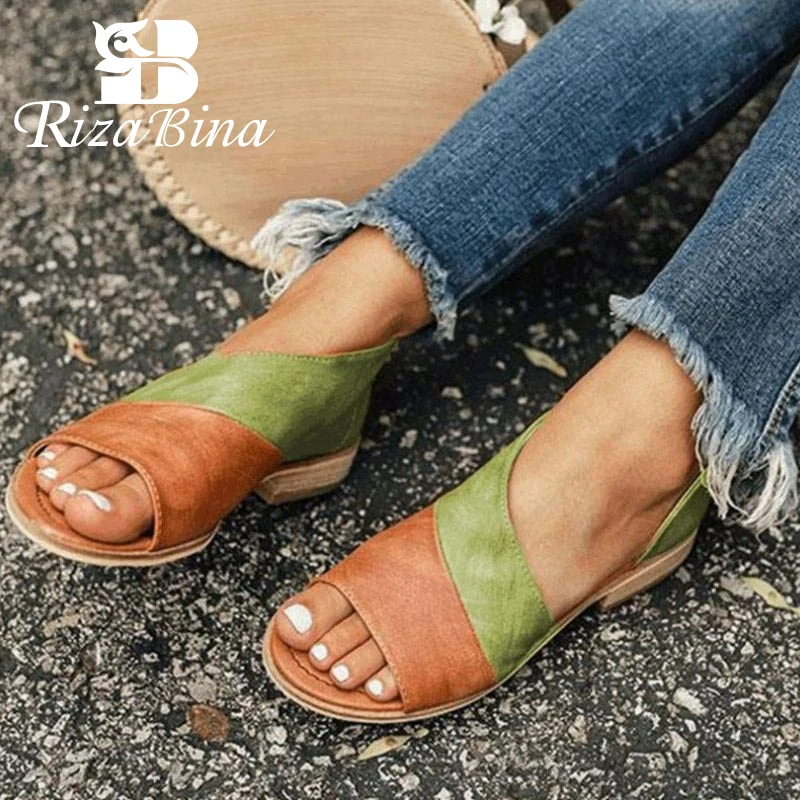 

RIZABINA Plus Size 34-46 Ins Summer Beach Vacation Fashion Slip On Sandals Women Shoes Comfortable Leisure Casual Shoes Woman