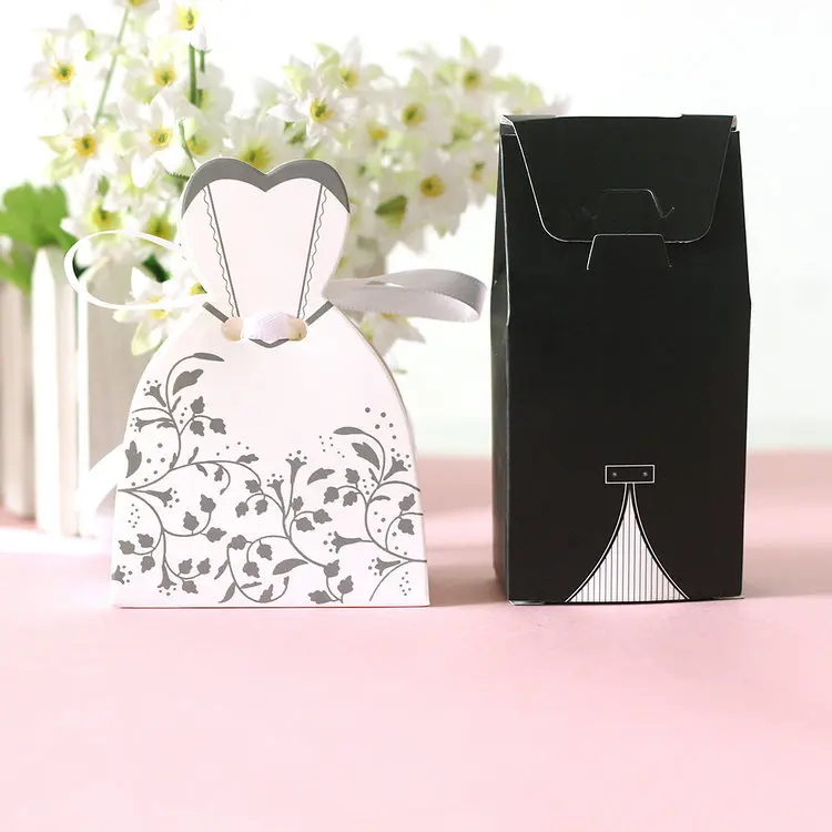 100pcs Wedding Candy Box Bride And Groom Bag Favor Gift Boxes White Black Paper |