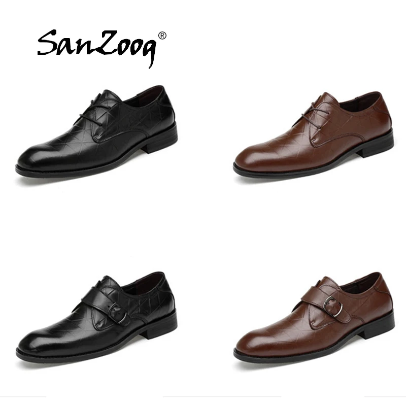 

2019 New High Quality Men Dress Shoes Genuine Leather Handmade Business Shoes Brand Elegant Wedding Shoes Brown Black Formal