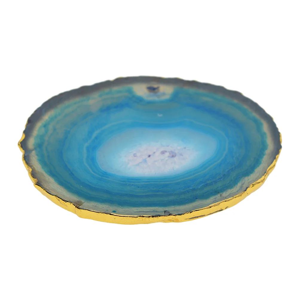 Natural Pure Agate Slices Polished Irregular Crystal Quartz Stone Pendant Charms Blue Home Decorations