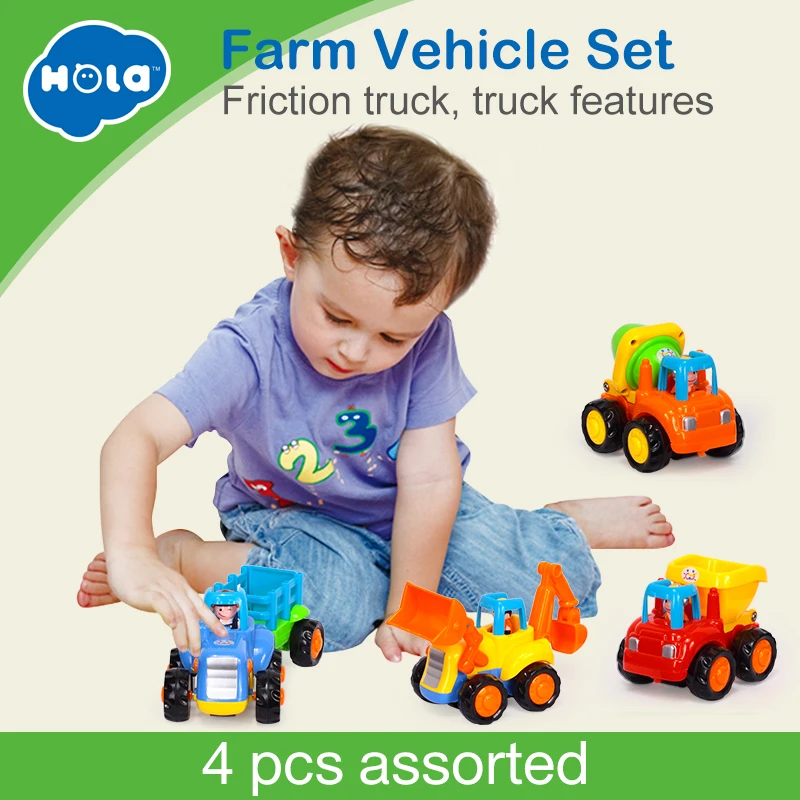 

HOLA 326 Push and Go Friction Powered Car Toys for Baby Construction Vehicles Toy Set Tractor Mixer Truck Toys for Children Boys
