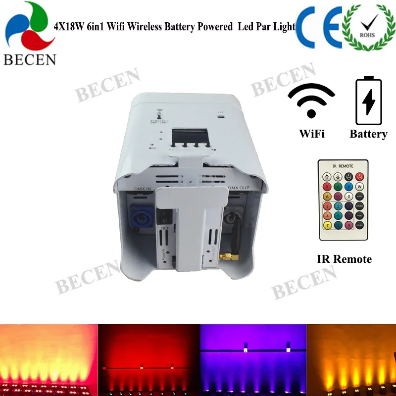 Перезаряжаемый 4x15 Вт rgbwa uv 6 в 1 Wifi APP беспроводной DMX IRC с питанием от батареи