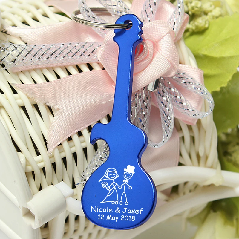

50x Music Themed Wedding Party Favor Gift Personalized Guitar Shaped Keychain Bottle Opener Custom Wedding Anniversary Souvenir