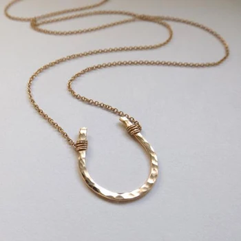 

925 Silver Hammered Letter U Pendant Handmade Horseshoe Necklaces Gold Filled Choker Kolye Vintage Jewelry Boho Women Necklace