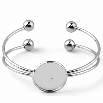 

Stainless Steel Wire Open Cuff Bangle Bracelet 20mm Round Smooth Bezel Blank Cameo Cabochons Bases Settings NO Fade DIY Findings