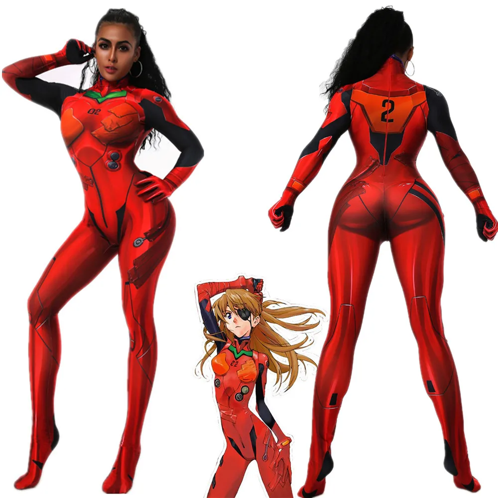 

NEON GENESIS EVANGELION Asuka Langley Sohryu Cosplay Costumes 3D Printed Zentai Suit Halloween Catsuit
