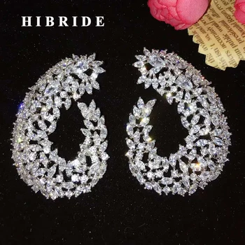 

HIBRIDE Fashion Multicolor Cubic Zirconia Hook Flowers Stud Earring For Women Jewelry Wedding Brincos boucle d'oreille E-868