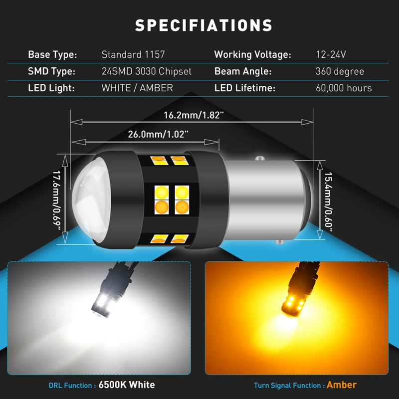Katur 2 шт. BAY15D 1157 горки светодиодный двойной Цвет лампы передний указатель поворота светильник Янтарный Белый S25 P21/5 Вт светодиодный 12V 3030 мощный