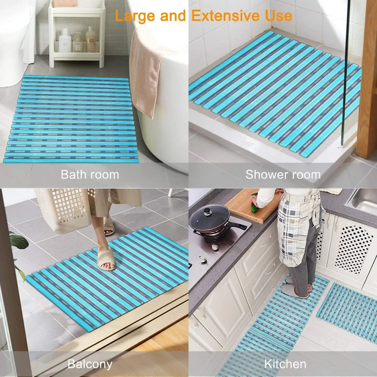

Non Slip Bath Mat with Suction Cups Bathroom Kitchen Door Floor Tub Shower Safety Mats Anti-Bacteria Professional with Drain