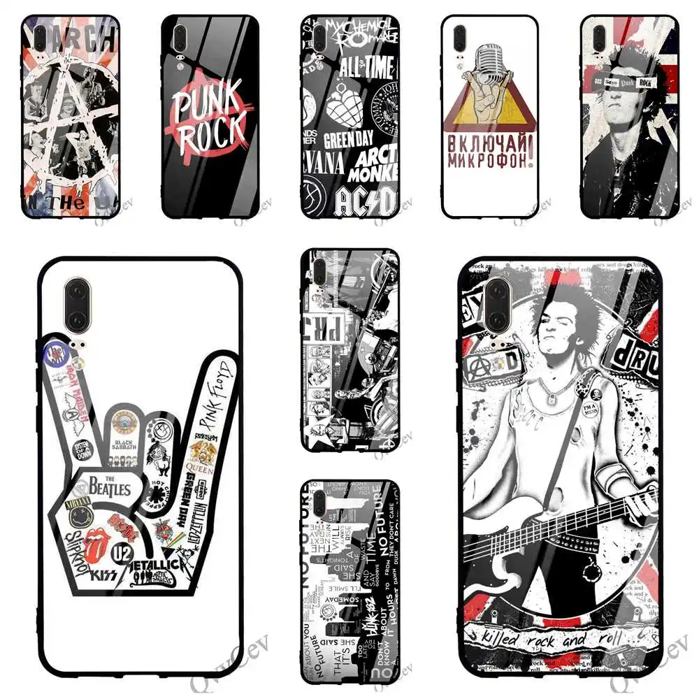 

Slim Punk Rock Tempered Glass Phone Case for Huawei Mate 20 Cover P Smart P20 Pro 10 7A Y6 Y9 Honor 9 P10 Lite Cases Back