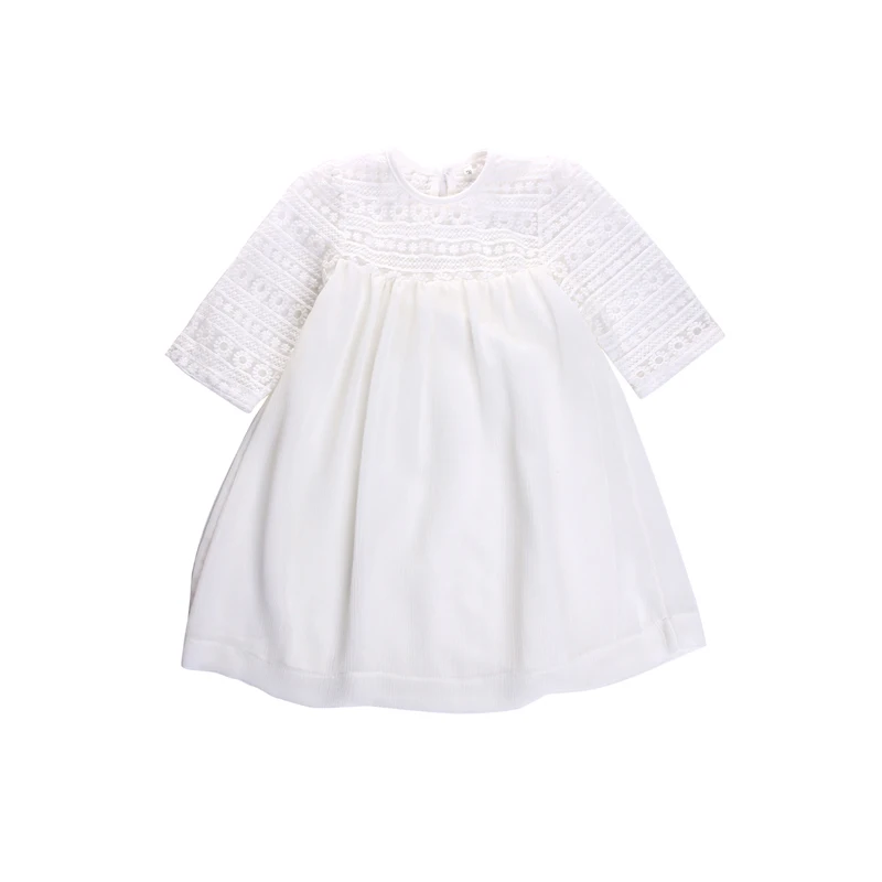 

2017 Lovely Casual Newborn Baby Girls Half Sleeve O-Neck Cotton White Lace Floral Knee-Length Princess Dress Outfit Party 2-9Y
