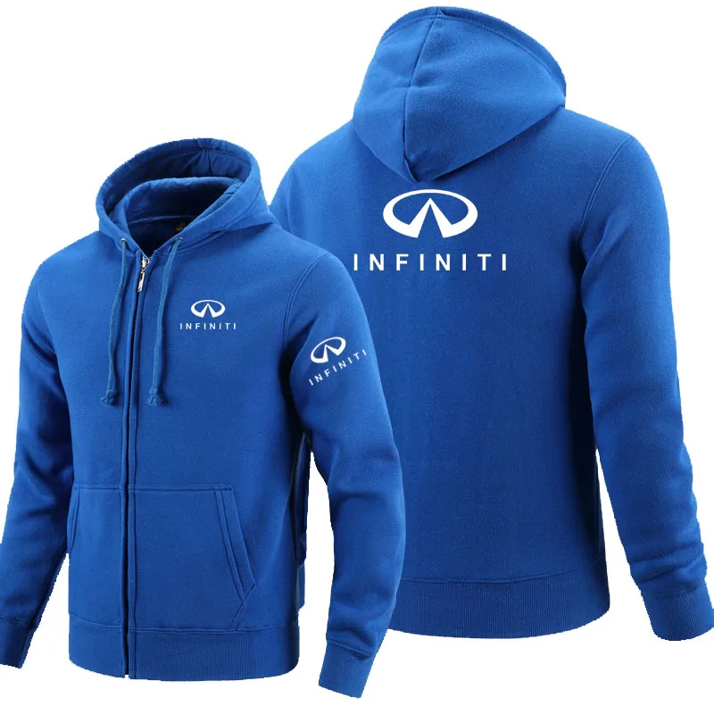 Толстовки с капюшоном на молнии с логотипом Infiniti, флисовая толстовка с капюшоном и длинным рукавом, мужская куртка на молнии, толстовка - Цвет: Синий