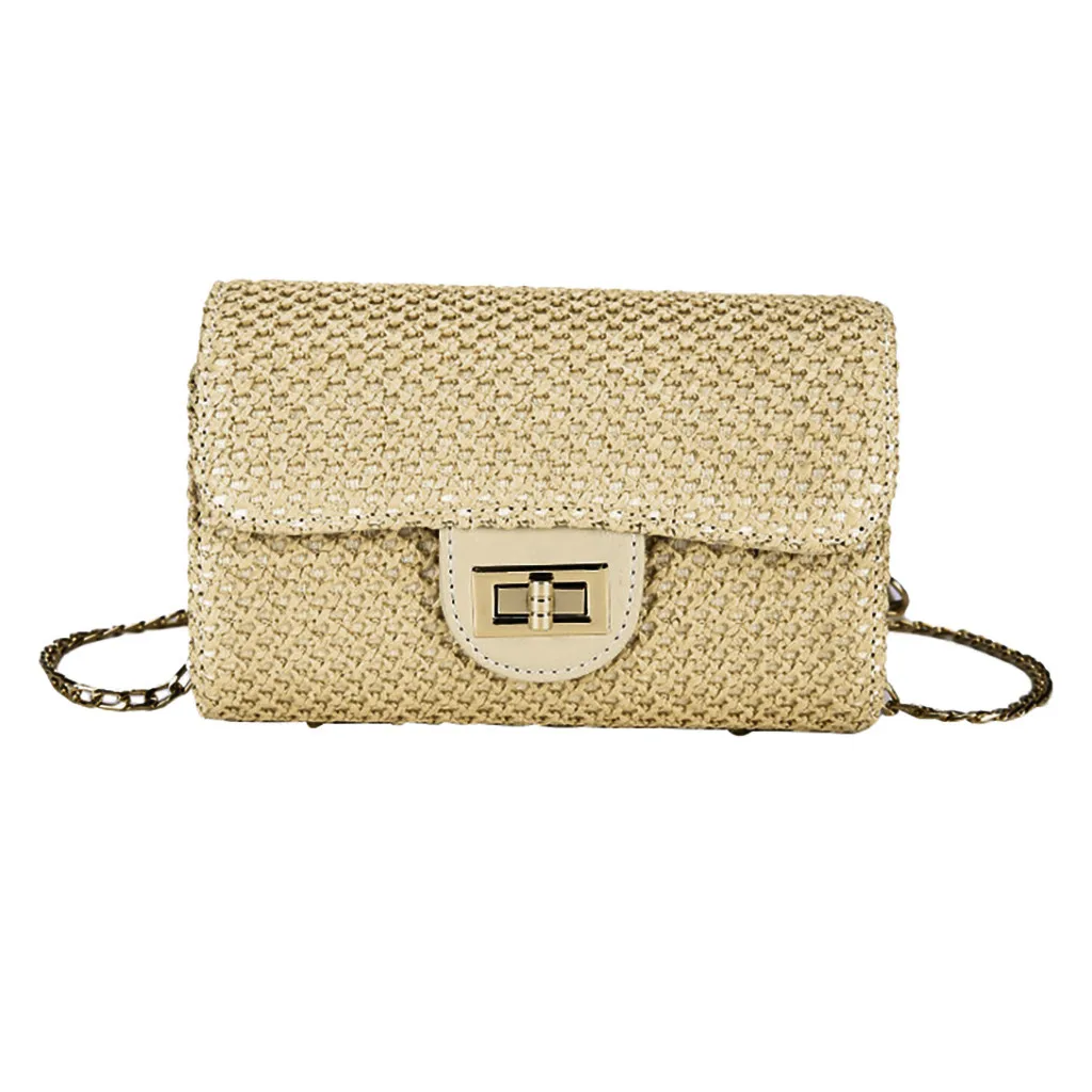 

OCARDIAN Handbags Women Summer Rattan Clutch Ladies Fashion Shoulder Solid Color Woven Beach Bag Chain Flap Designer May31