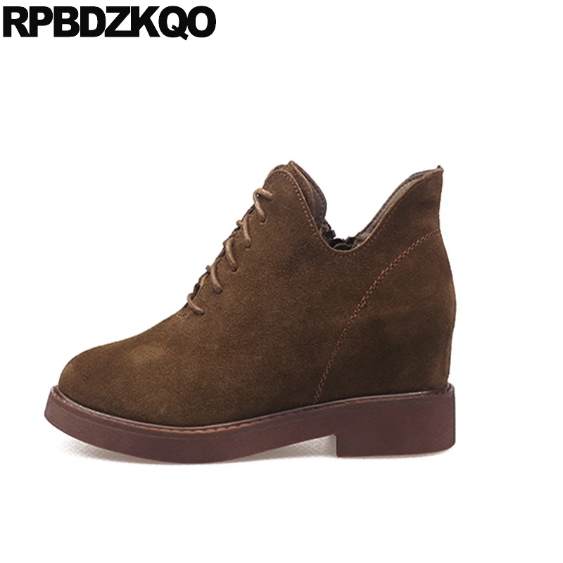 marron Automne Bout En Bottines Mode Rond Chinois Lacent Court Cheville Bottes Brun Noir Dames Chaussures Casual 2017 Avant Nouveau Femme Daim CxdBoe