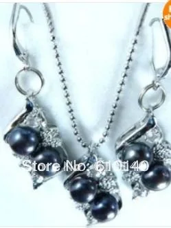 

5PCS jewelry Charming Black Pearl Crystal Pendant Necklace Earring