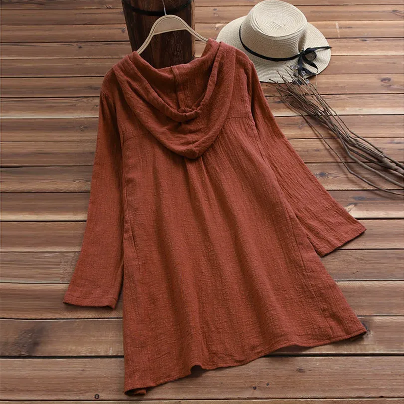 New Fashion Summer Women Brief Casual Daily Hooded Pocket Loose Blouse Button Plus Size Cotton T-Shirt Top #4F01  (16)