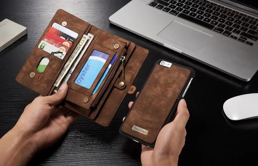 imágenes para 14 Ranuras Cremallera Billetera con Desmontable Cubierta Trasera Caso de Cuero para apple iphone 6 plus/6 s plus de coser a mano monedero marca Original imágenes para 14 Ranuras Cremallera Billetera con Desmontable Cubierta Trasera Caso de Cuero para apple iphone 6 plus/6 s plus de coser a mano monedero marca Original