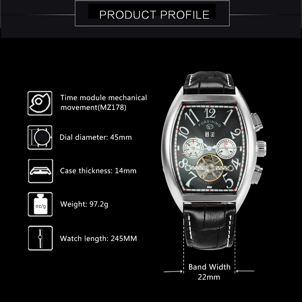 FORSINING модные автоматические часы Tourbillon мужские с циферблатом кожаным ремешком от