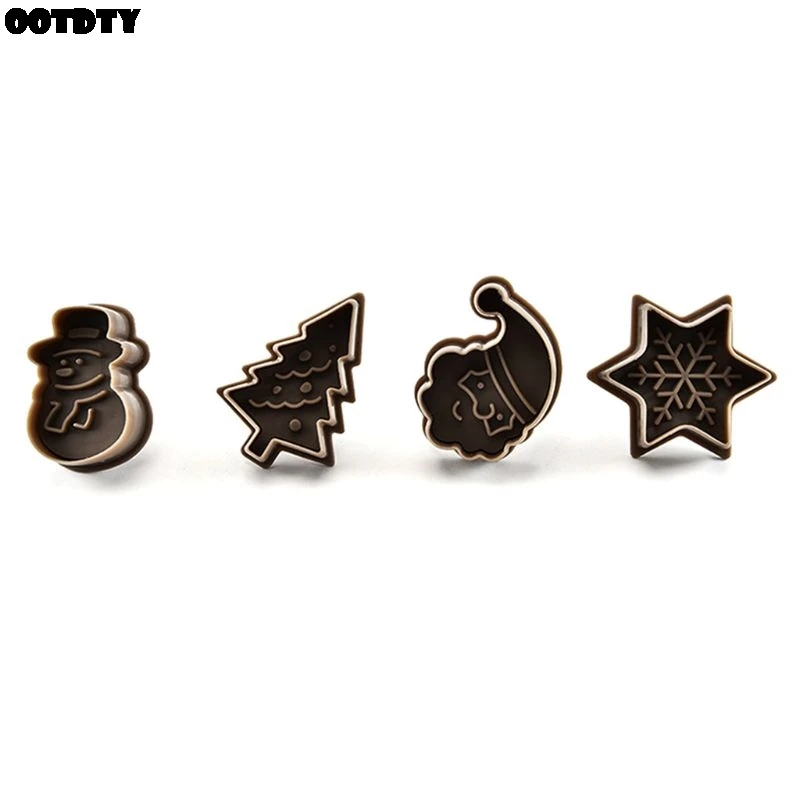 

4 Pcs 3D Snowman Tree Santa Claus Biscuit Mold Plunger Biscuit Cutter Christmas Baking Sugarcraft Decorating Mould
