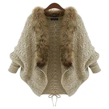 New Women Autumn Winter Faux Fur Collar Coat Batwing Sleeve Jacket Cardigan Sweater Female Coat Outwear Fashion Warm Cloak Oct18
