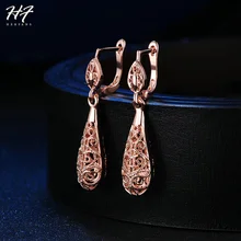 

Top Quality Rose Gold Color & White Gold Color Hollowed Water Drop Earrings Vintage Engagement Jewelry for Women Wholesale E787