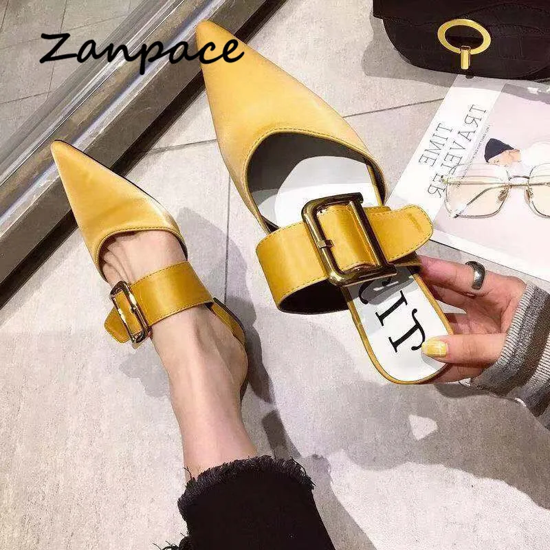 Zanpace New Low Slippers 2019 Buckle House Slides Pointed Top Fashion Woman Shoes Summer Platform Sandalias Ladies Flip Flop