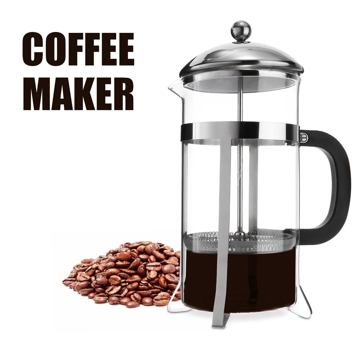 1L Glass French Press Coffee Maker Stainless Steel Cafetiere Filter