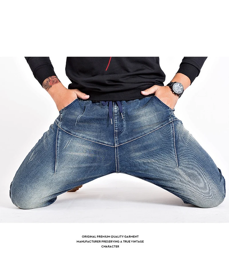 Новые весенние Джинсы с эластичной резинкой на талии Мужской Свободные Большие размеры straight-leg Штаны талии большой человек эластичного кружева джинсы 6XL 5XL 4XL 3XL 2XL