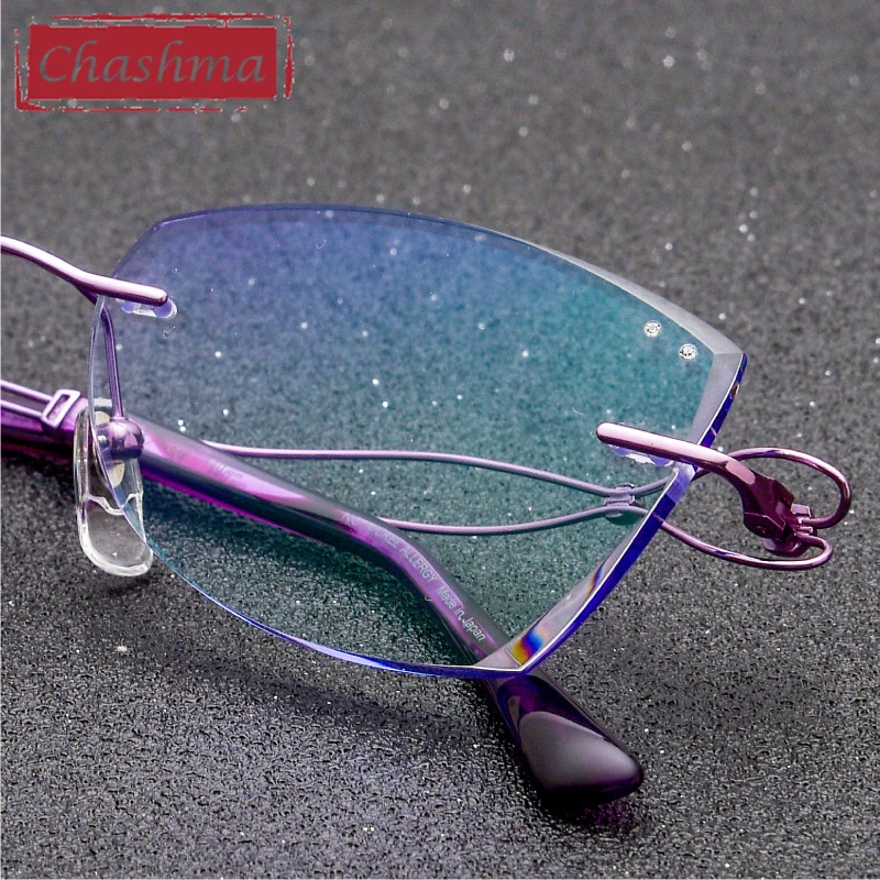 

Chashma Fashion Designer Women Spectacle Titanium Rimless Glasses for Graduated Lenses Pure Titanium Light Spectacles Optical