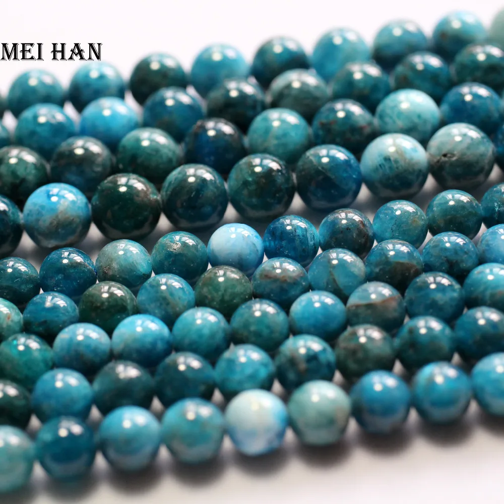 

Meihan Wholesale natural Cost-effective 8 & 10mm blue apatite smooth round loose fashion gem stone beads for jewelry making diy