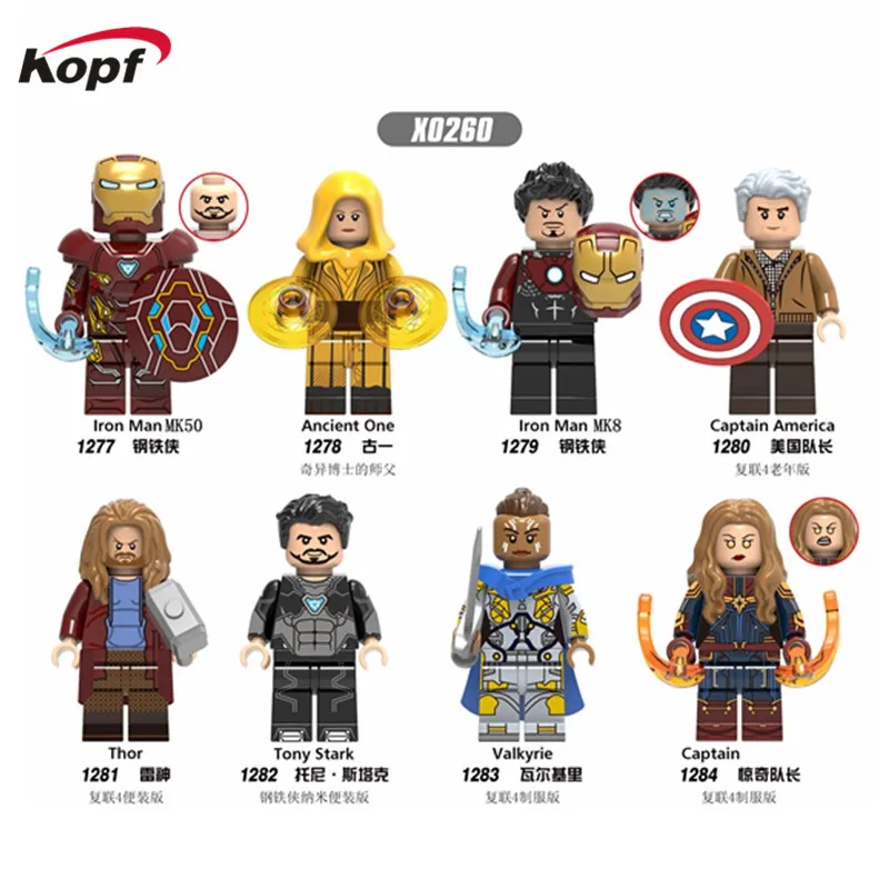 

Avengers Action Figure Iron Man MK50 MK8 Ancient One Captain America Thor Tony Stark Valkyrie Brick Blocks Toys For Kid X0260