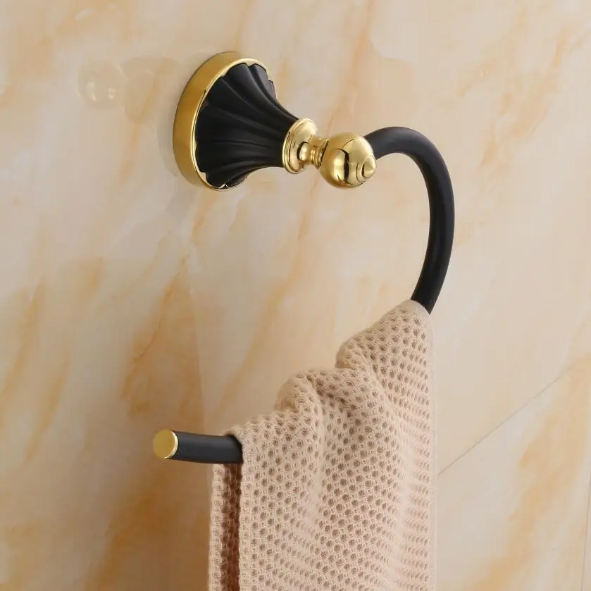 Роскошное Качество черный/золотой настенный цинковый сплав туалетное полотенце кольцо банное полотенце держатель аксессуары для ванной комнаты