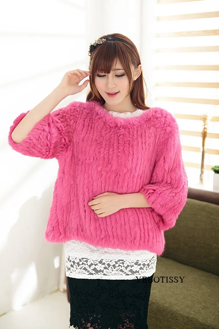 knitted rabbit fur poncho jacket for spring autumn femme (3)