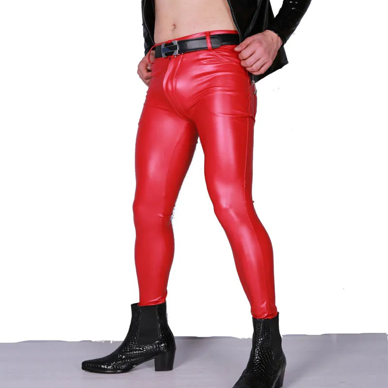 Tanie Stylowe lateksowe męskie obcisłe spodnie ołówkowe ze skóry PU męskie spodnie Faux sklep