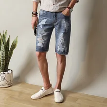 Thintenda Для мужчин s Джинсовые шорты летний Для мужчин шорты Повседневное по колено короткие хип-хоп бермуды Masculina отверстие джинсы шорты Для мужчин