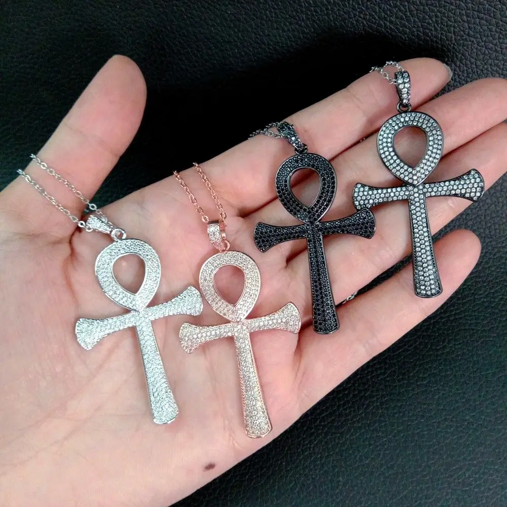 

33x58mm golden plated Cz micro cross Charm Pendant Chain Neckalce