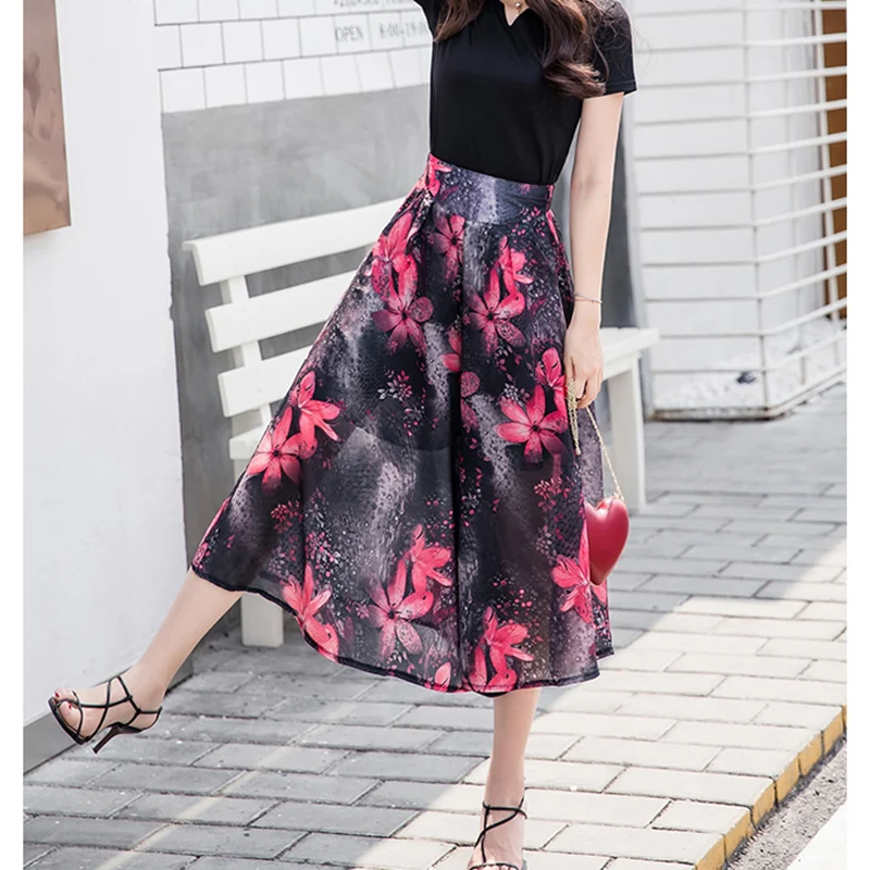 Drape high waist wide leg pants female summer thin section loose chiffon cropped trousers skirt 2020 new floral beach lady | Женская