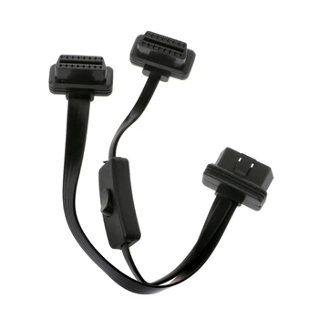 

New 16 Pin OBD2 Y Splitter High Quality with Switch Male To Double Female 2 in 1 Extension Cable