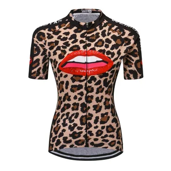 

Weimostar Women Short Sleeve Cycling Jersey MTB Sportswear Leopard Red Lips