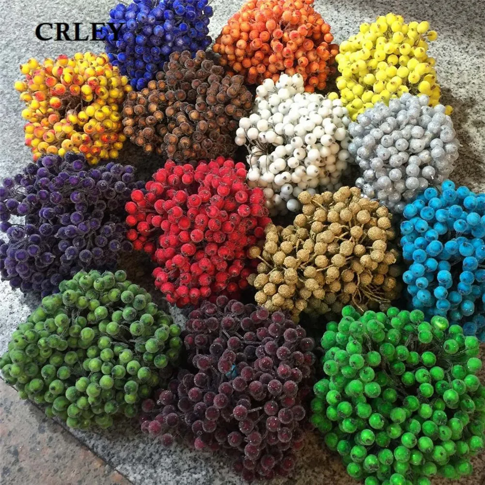 

CRLEY 20pcs Artificial Flowers Fake Smooth Foam Pomegranate Fruit Small Berries Red Cherry Stamen For Home Wedding Decoration