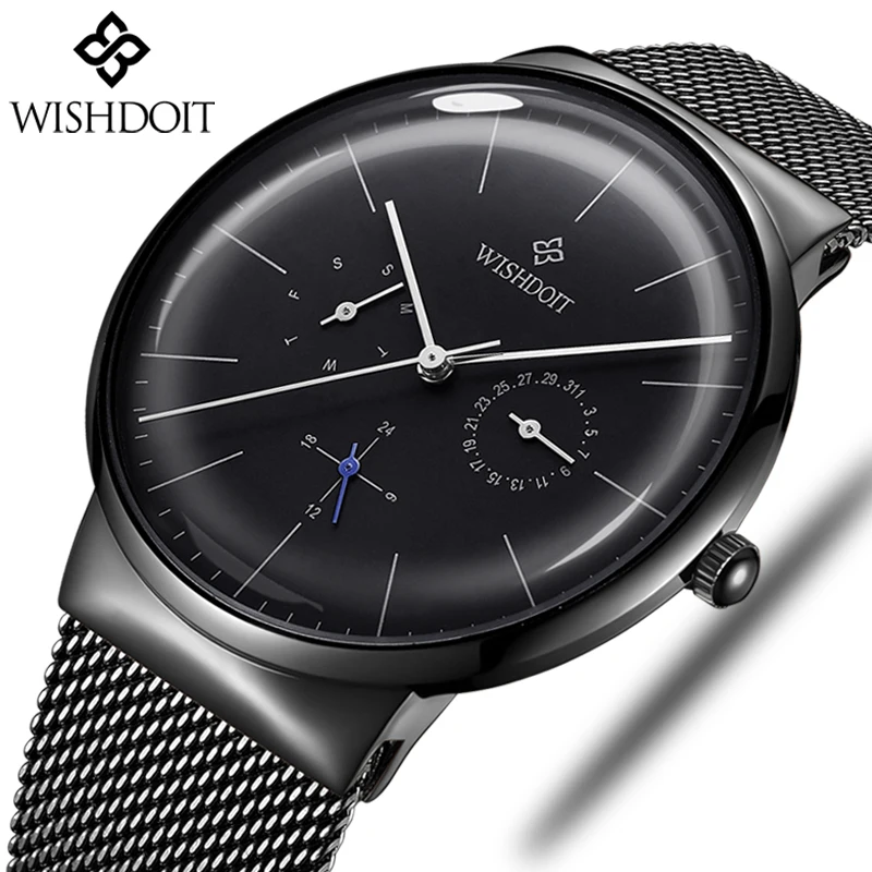 WISHDOIT Для мужчин часы лучший бренд класса люкс кварцевые часы Для мужчин модные Повседневное тонкий ультра-тонкий Водонепроницаемый