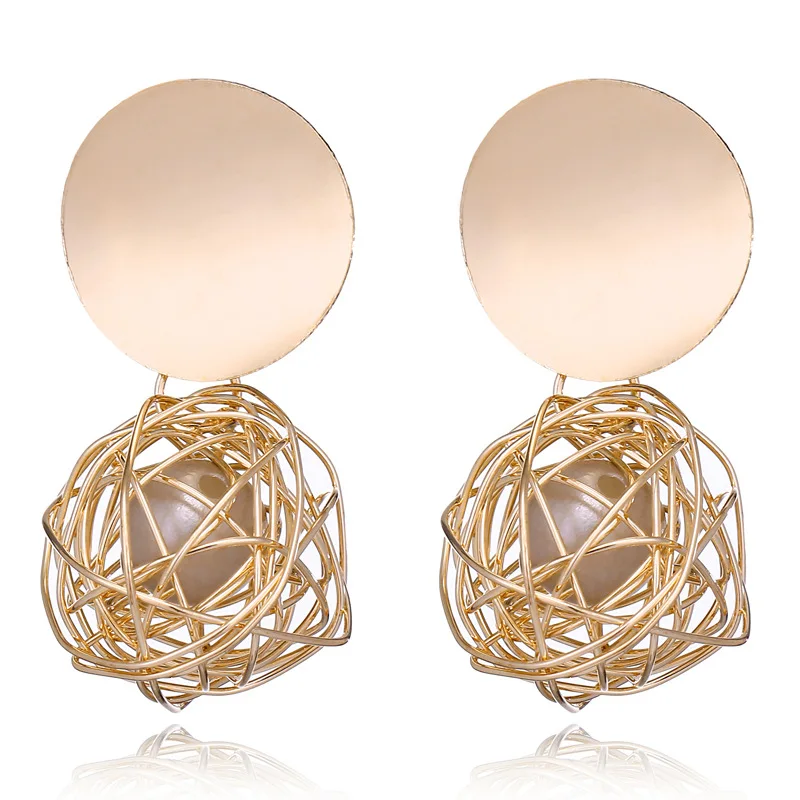 

2018 Fashion Women's Gold Metal Ball Drop Earrings For Women Statement Jewelry Ladies Golden Geometric Round Dangle Earrings