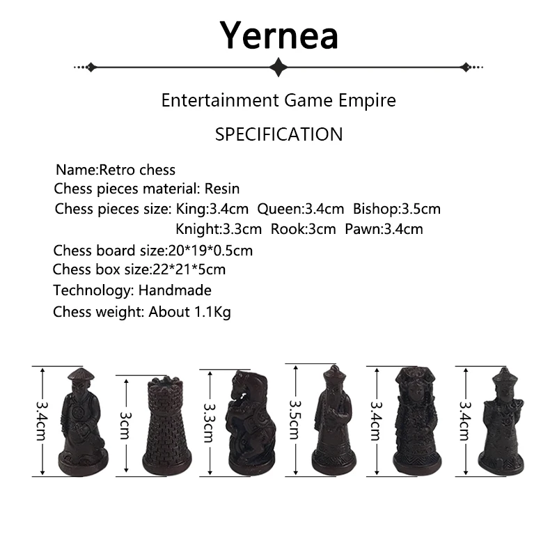 Yernea New Chess Set Chess Wooden Coffee Table Antique Miniature Chess Board Pieces Move Box Set Retro Style lifelike Game