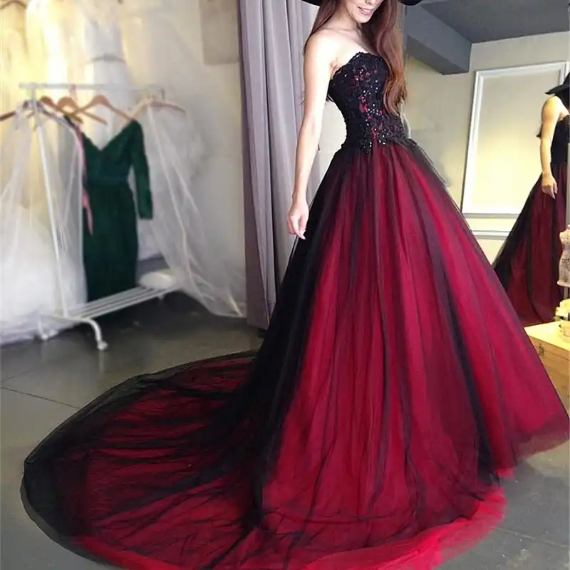 maroon bridal gown