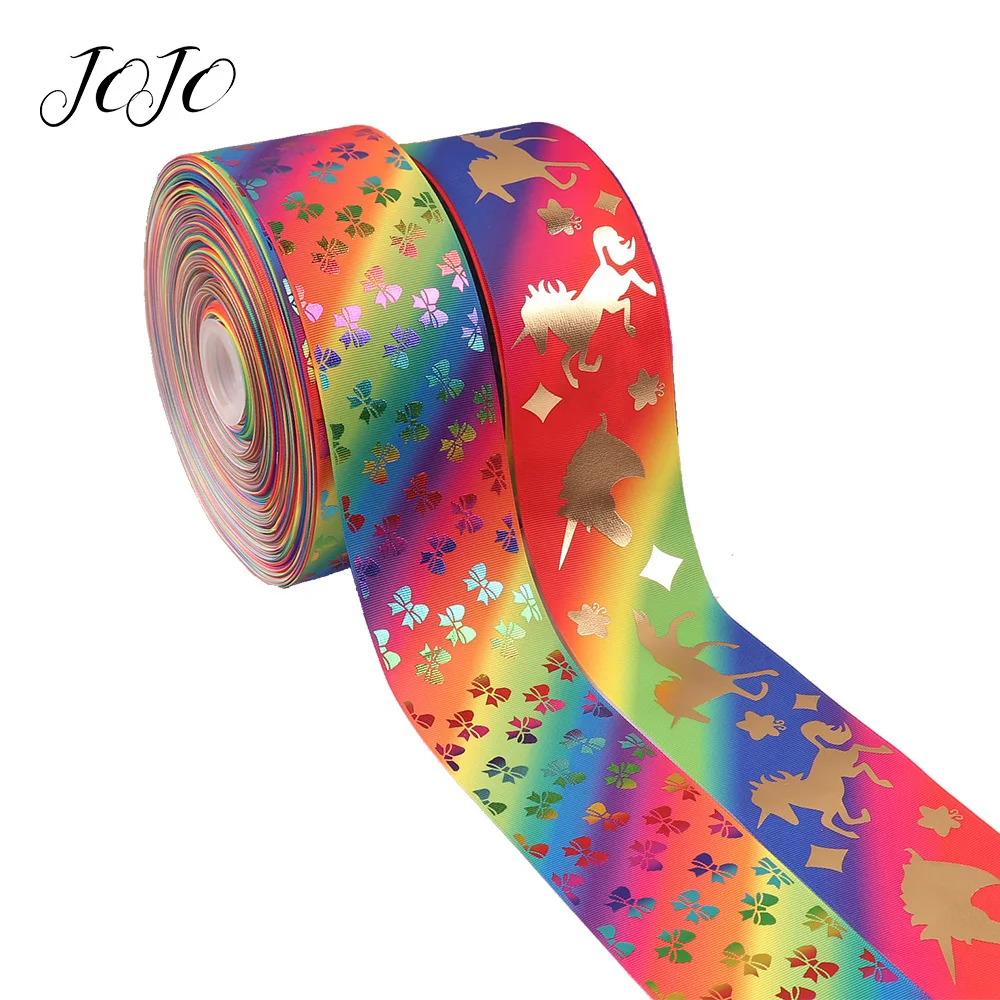 

JOJO BOWS 75mm 2y Grosgrain Ribbon Bronzing Printed Unicorn Bow Tape For Clothing Holiday Party Decoration DIY Hair Bow Material
