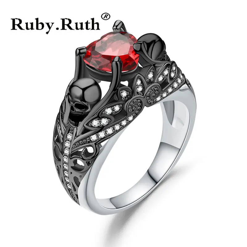 

Vintage Skull Heart CZ Stone black Ring for Women Fashion Jewelry Wedding Gift